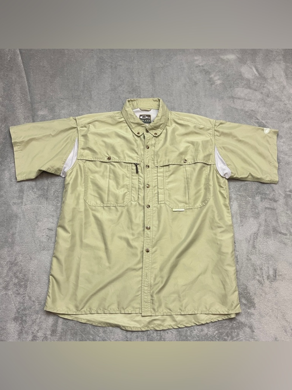 Drake Waterfowl System Mens Large  Green Short Sleeve Vented  Fishing Shirt -